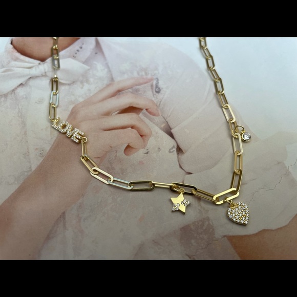 Gold paper clip chain necklace,charm necklace love necklace - Picture 7 of 7